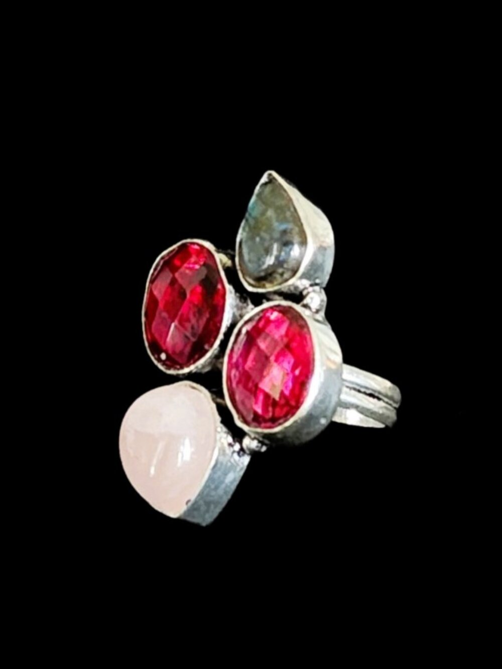 Vntg 90s Chunky Sterling Silver Multi-Stone Cluster Statement Cocktail Ring S-7